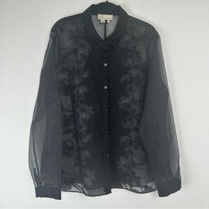 SB By Sachin & Babi Women’s Button Down Top Size XL  Black Linen Blend Sheer